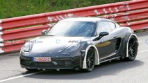 Porsche 718 Cayman Widebody Test Mule Spy Photos Front Three Quarters