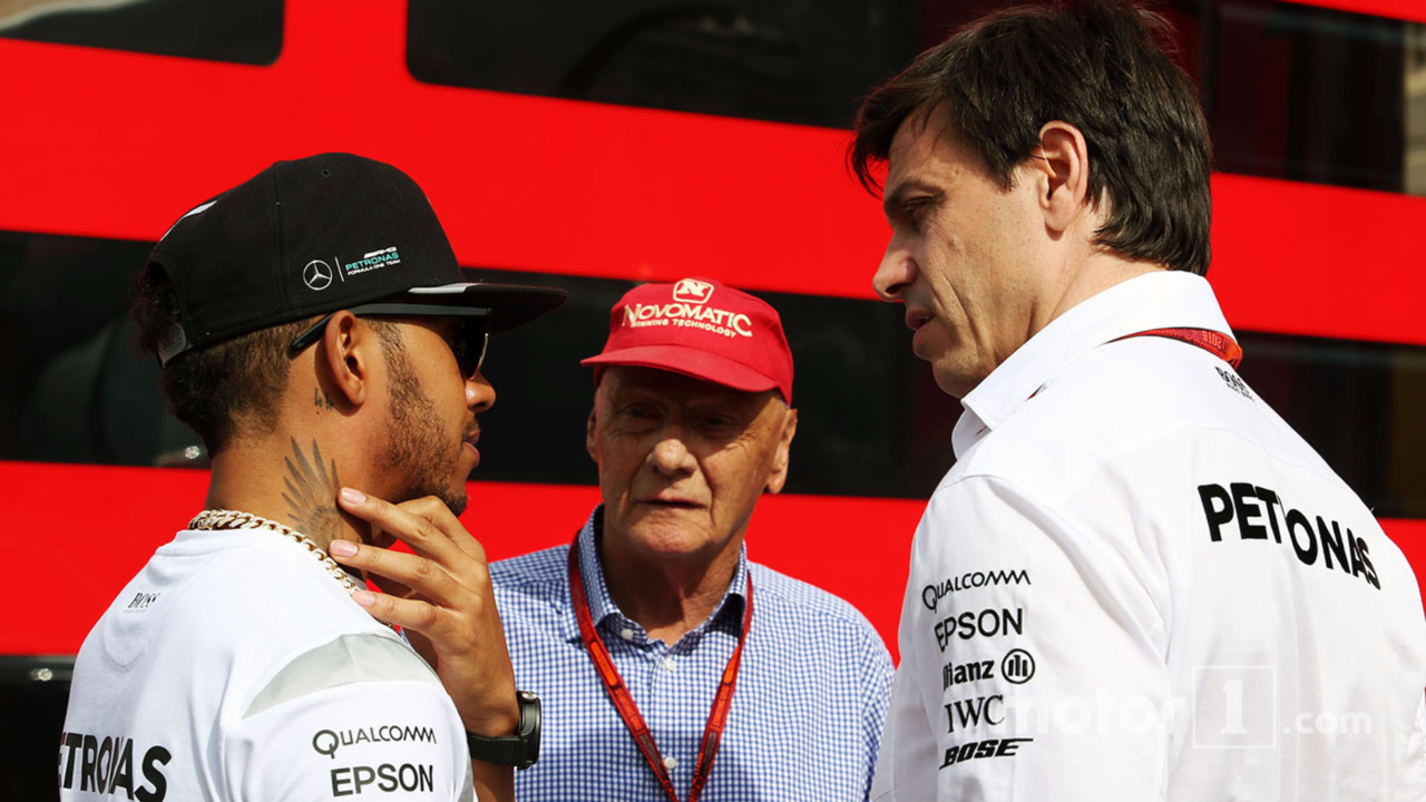 Lewis Hamilton with Niki Lauda and Toto Wolff