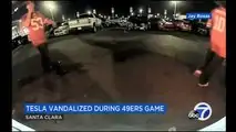 This 49ers Supporter Can't Stand A Tesla, Kicks Its Back Door
