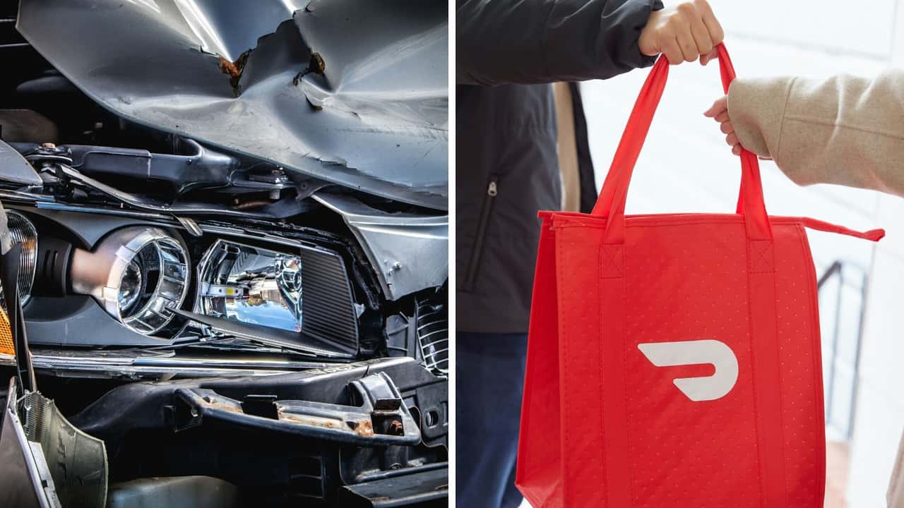 DoorDash driver rams neighbor's truck. Then he delivers food and takes off