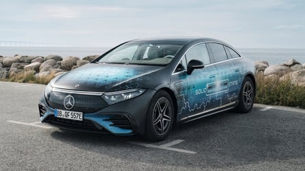 Mercedes-Benz EQS with solid-state battery covers 749 miles on a single charge.