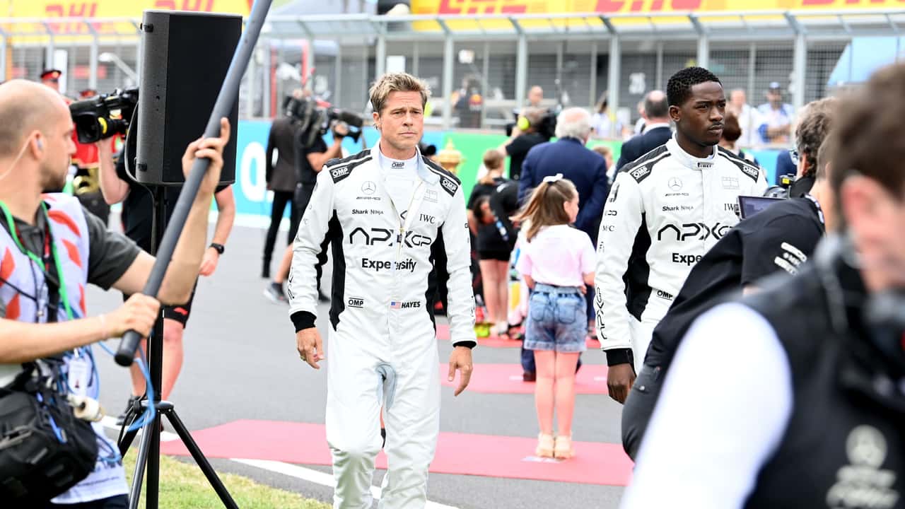 Brad Pitt filming F1 race movie