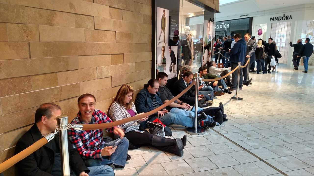 People camped out in lines many hours before the Tesla stores opened for Model 3 reservations on March 31st