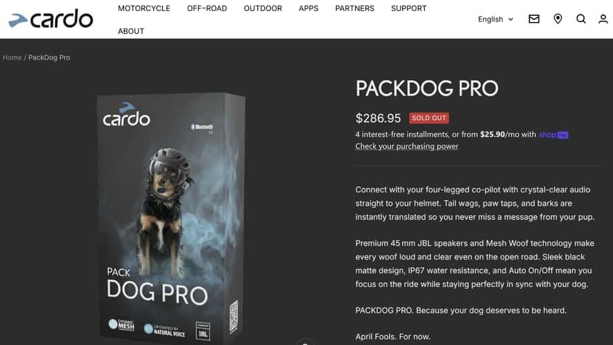 Every Other Brand Can Go Home, Cardo Just Totally Won April Fool's Day