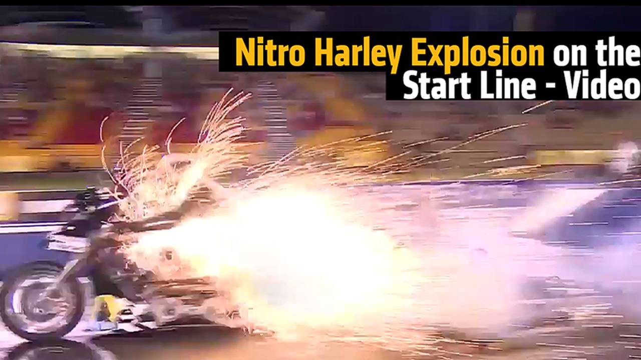 Nitro Harley Explosion on the Start Line - Video 