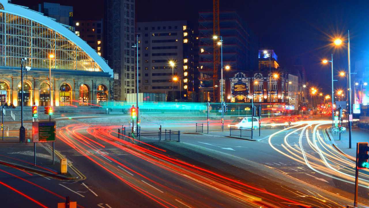 Liverpool UK Lime street train station in town centre at night