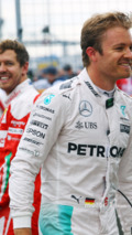 Nico Rosberg, Mercedes AMG F1 and Sebastian Vettel, Ferrari in parc ferme