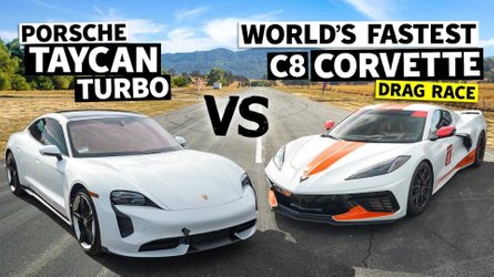 Watch Porsche Taycan Turbo Drag Race World's Fastest Chevrolet Corvette C8