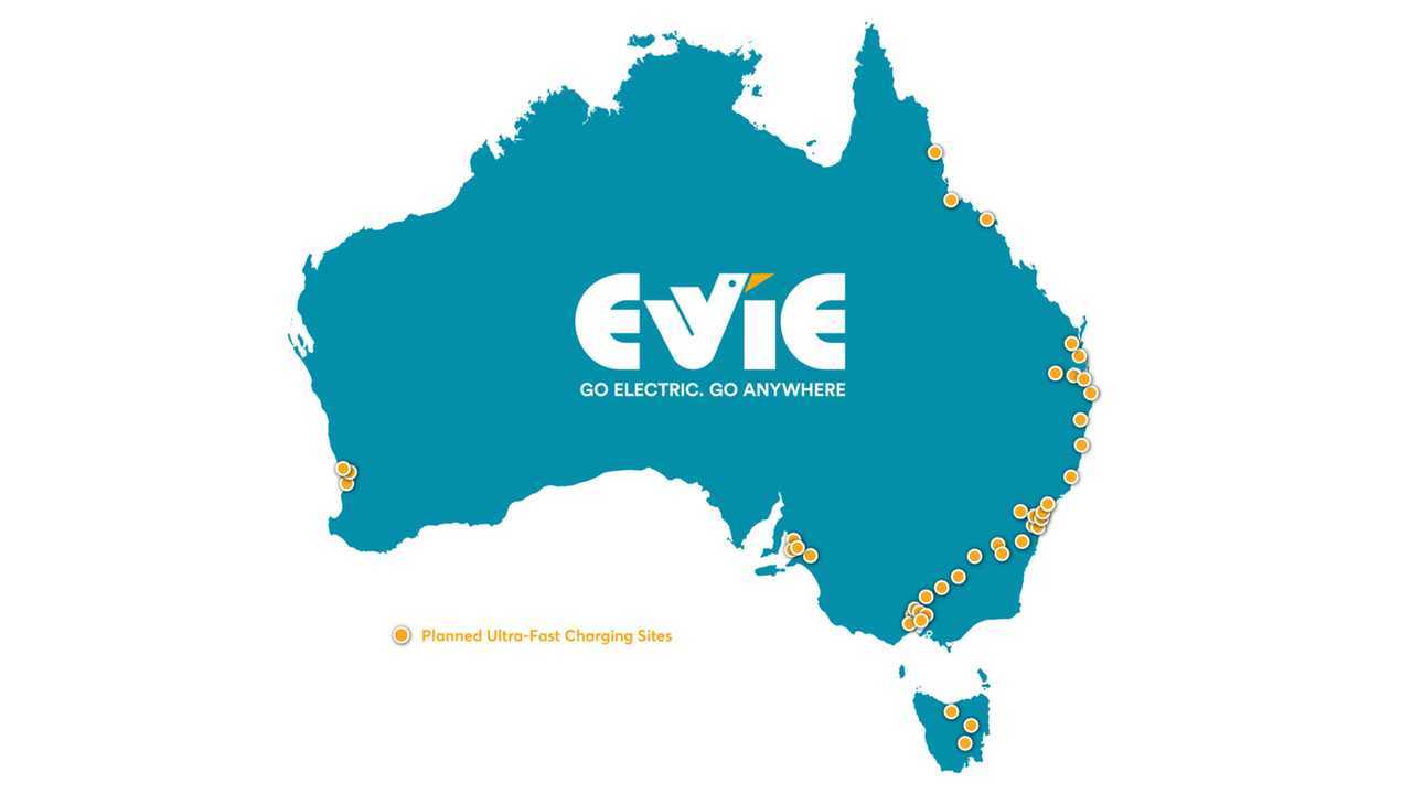 Evie Networks chargers map for Australia