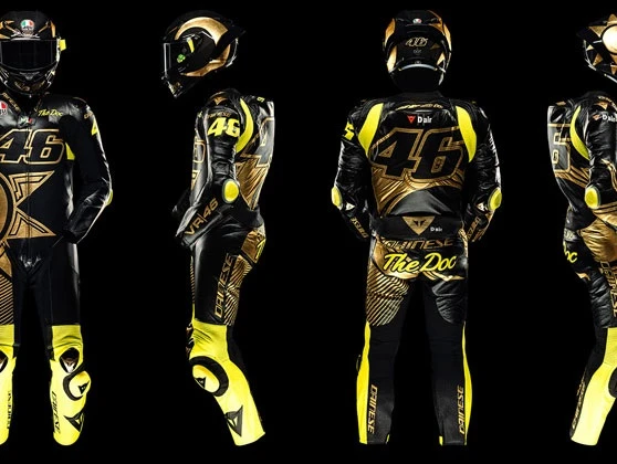 ノ*ブ様 Dainese 革ツナギ イエロー 48 ロッシレプリカ キャメルホン Dainese Creates Limited-Edition Rossi Leathers and Helmet for His