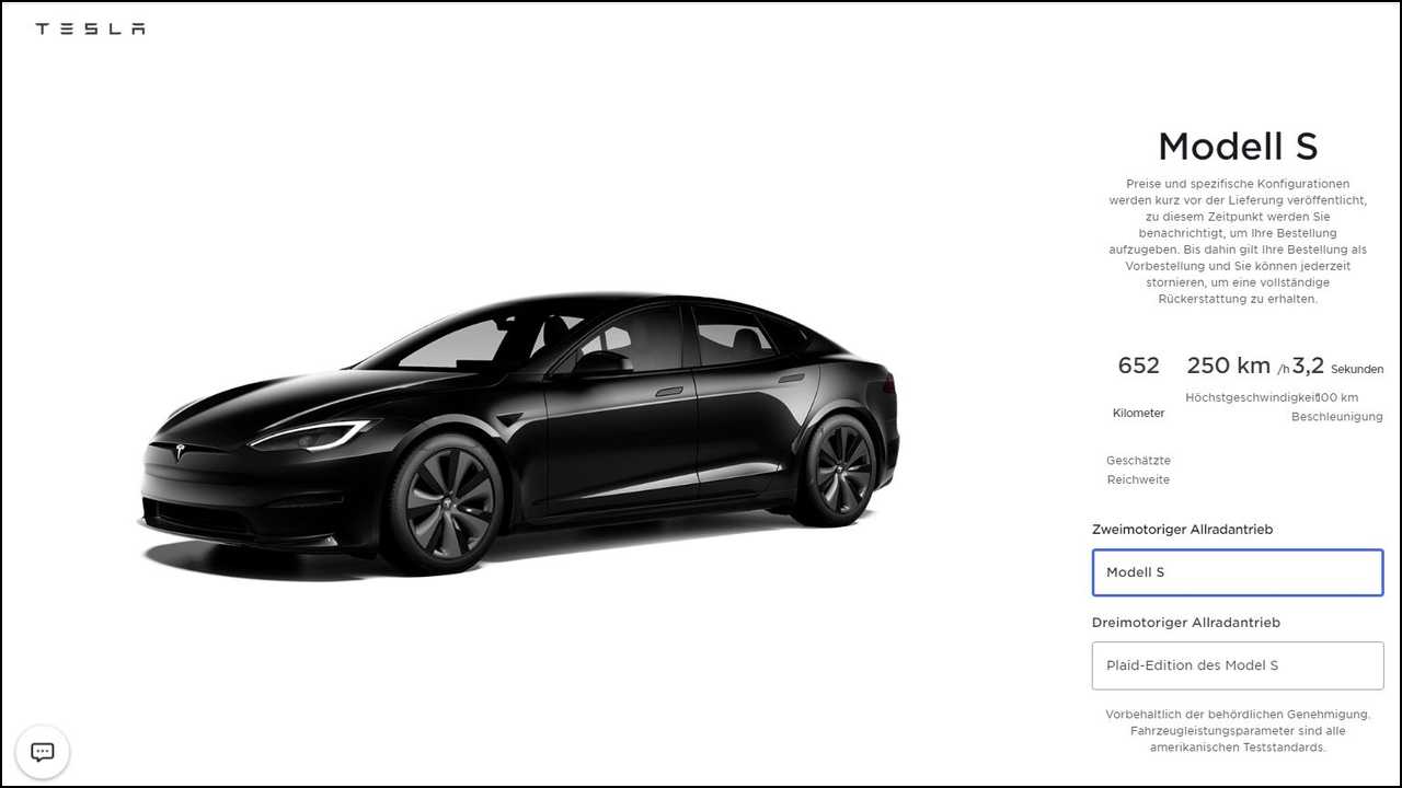Tesla Model S im chinesischen Konfigurator (Google-Übersetzung)