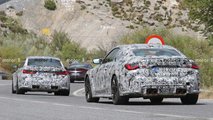 2021 BMW M3 and M4 spy photo rear three quarter