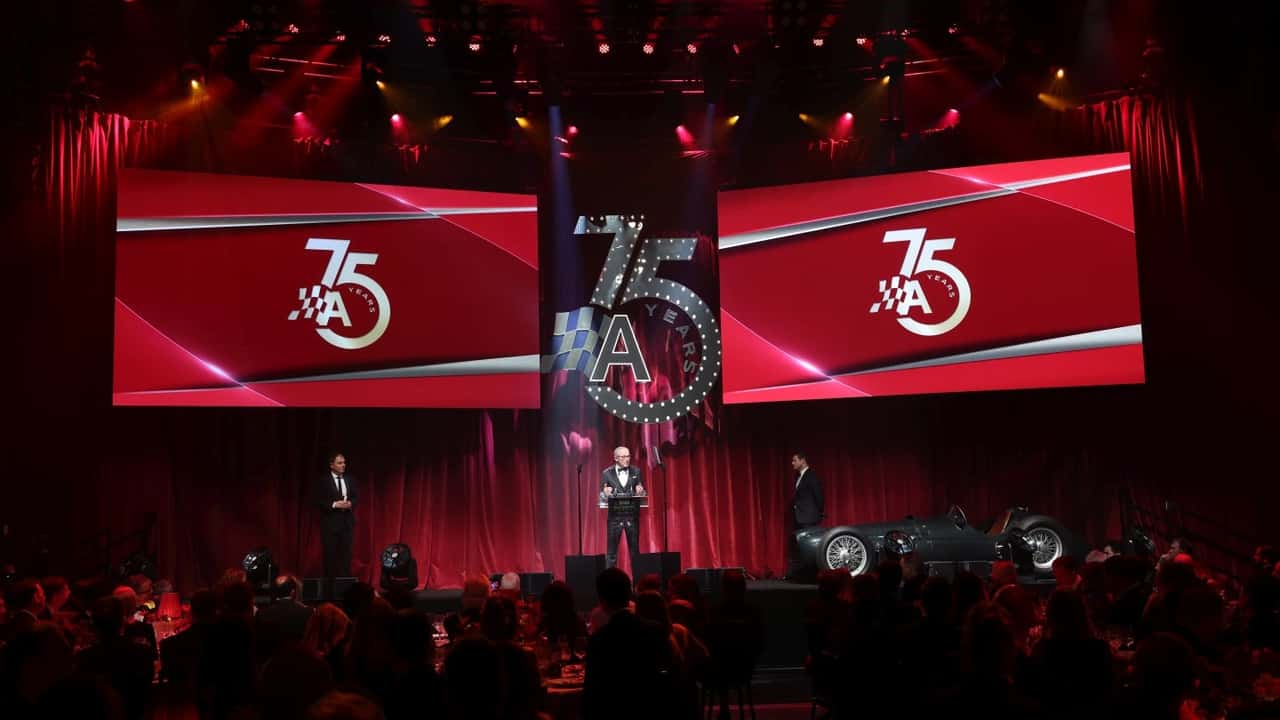Dermot O'Leary on stage during the Autosport Awards 2025