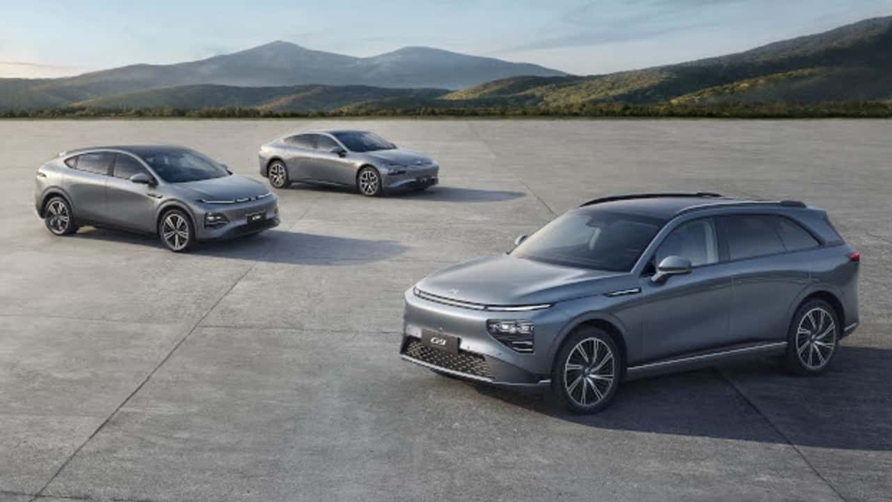 Die drei Xpeng-Modelle P7, G6 und G9 (v.l.n.r.)