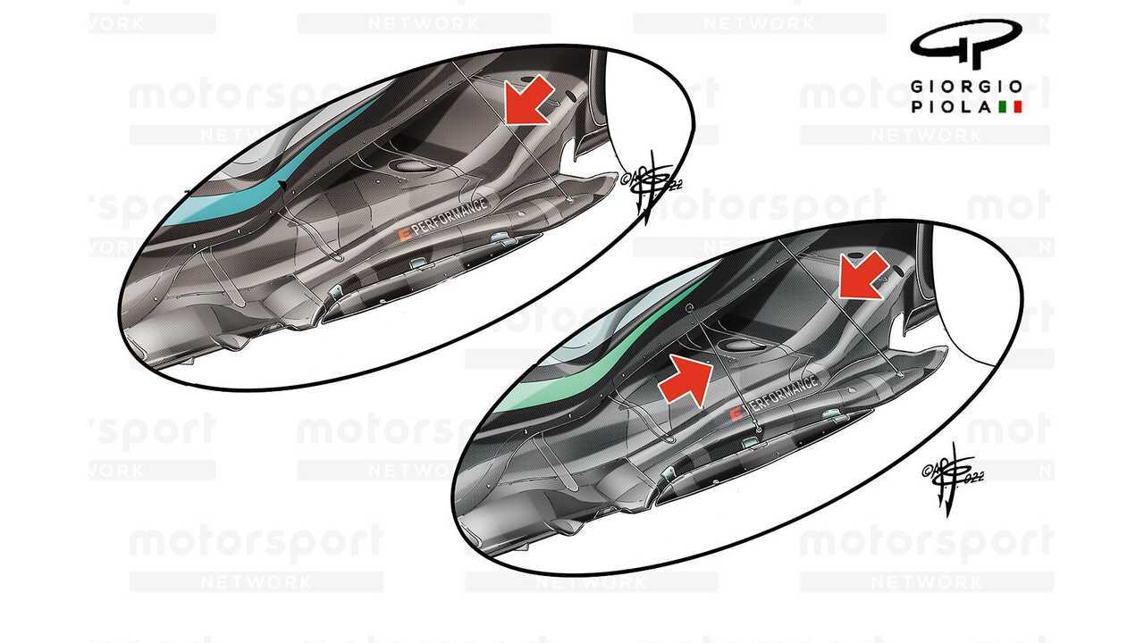 Mercedes W13 new floor comparison illustration