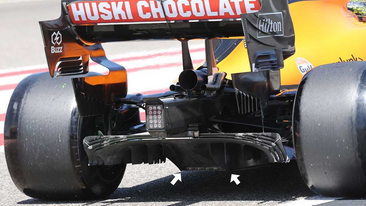 McLaren MCL35M diffuser detail at Bahrain March testing 2021