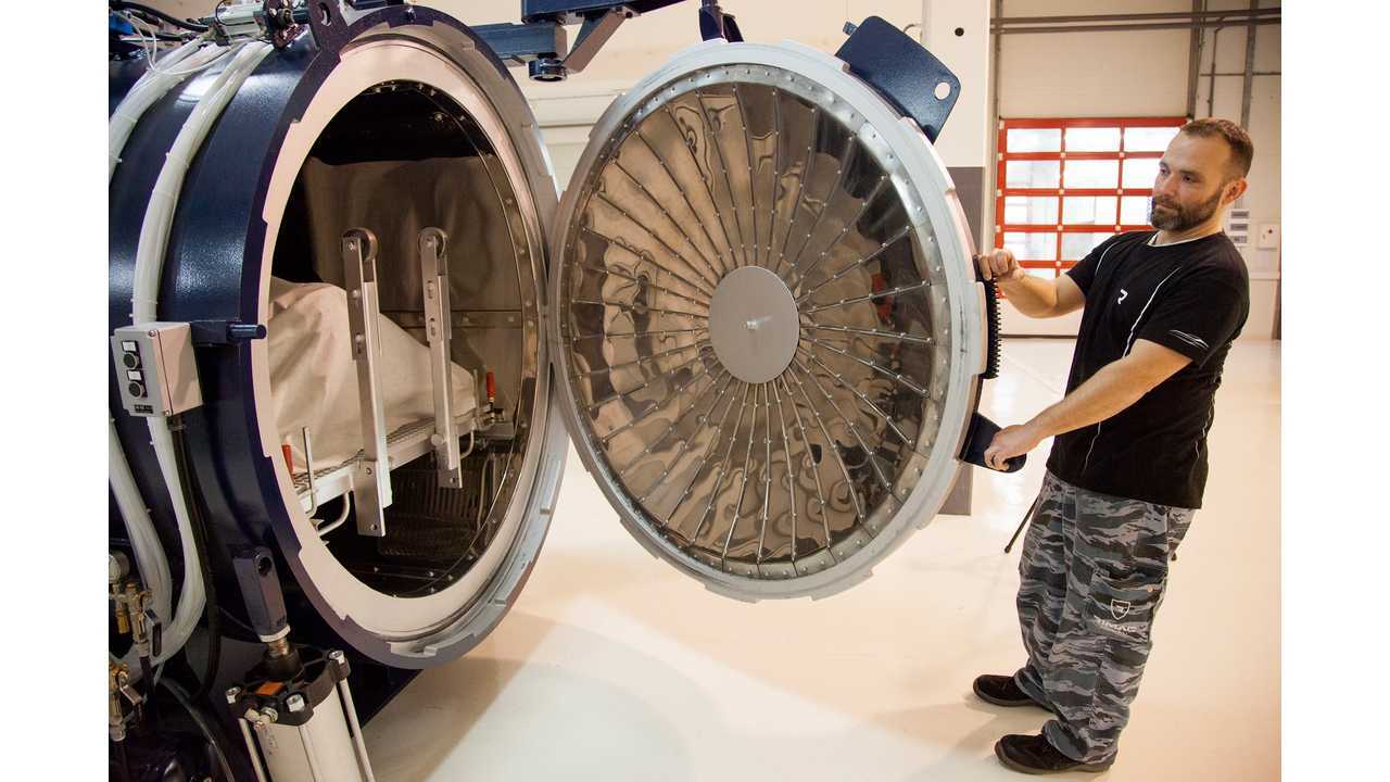 Rimac autoclave for curing structural composite parts under high temperature and pressure.