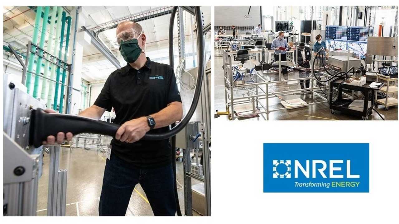 Researchers evaluate megawatt charging connector systems. Photo by Dennis Schroeder, NREL