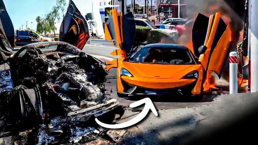 McLaren 570S Unrecognizable At A Gas Station With Burnt Rear End