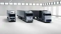 soldan: Mercedes-Benz eActros, eActros LongHaul ve GenH2 Truck