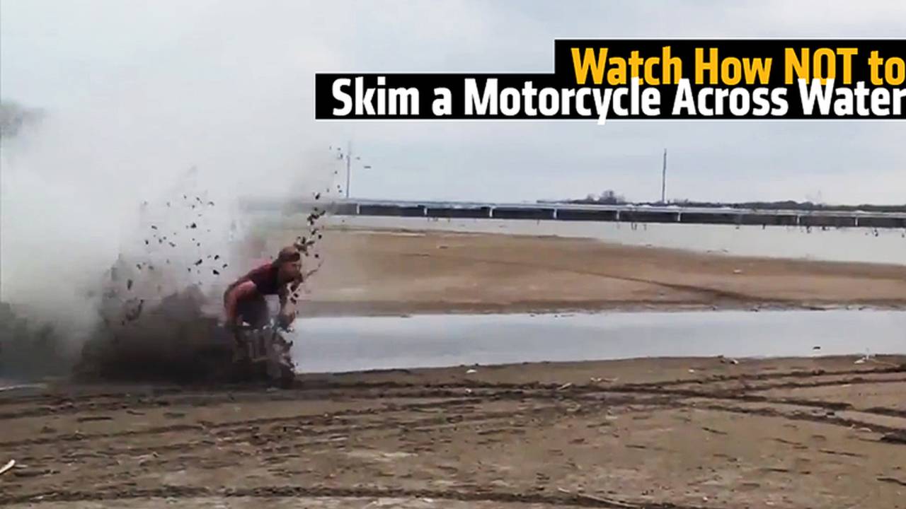 Watch As A Motorcycle Tries to Skim Across Water, but Ends Up In a Face Plant 