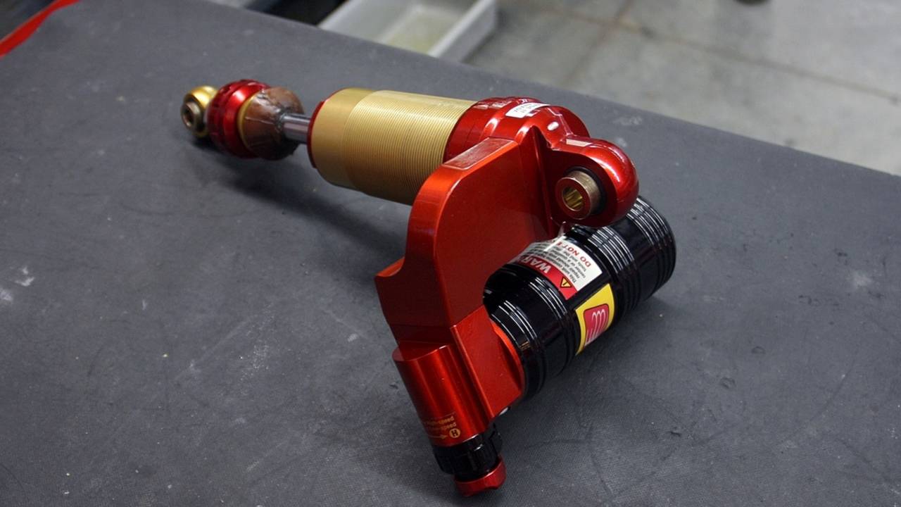 The rebuilt shock, ready for testing.
