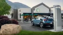 Volvo C40 Recharge charging at Starbucks store in Provo, Utah
