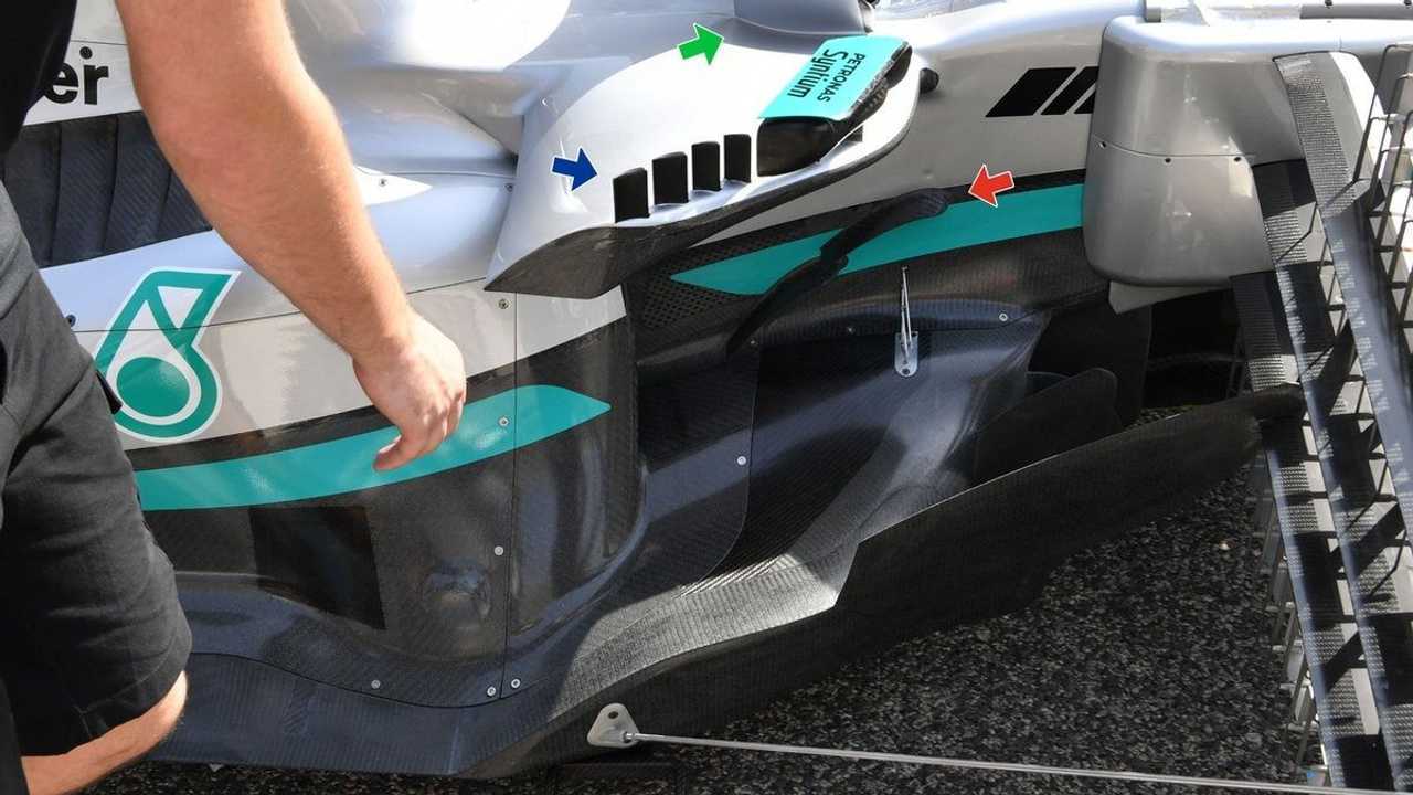 Mercedes W13: vientres empotrados y perfil aerodinámico con difrentes soluciones microaerodinámicas. Foto: Giorgio Piola