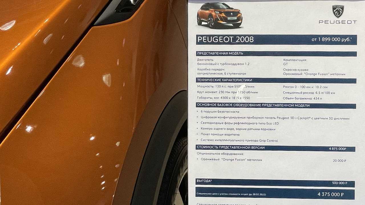 Peugeot 2008, прайс-лист