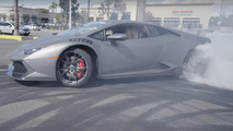 Lamborghini Huracan drifts at dealer