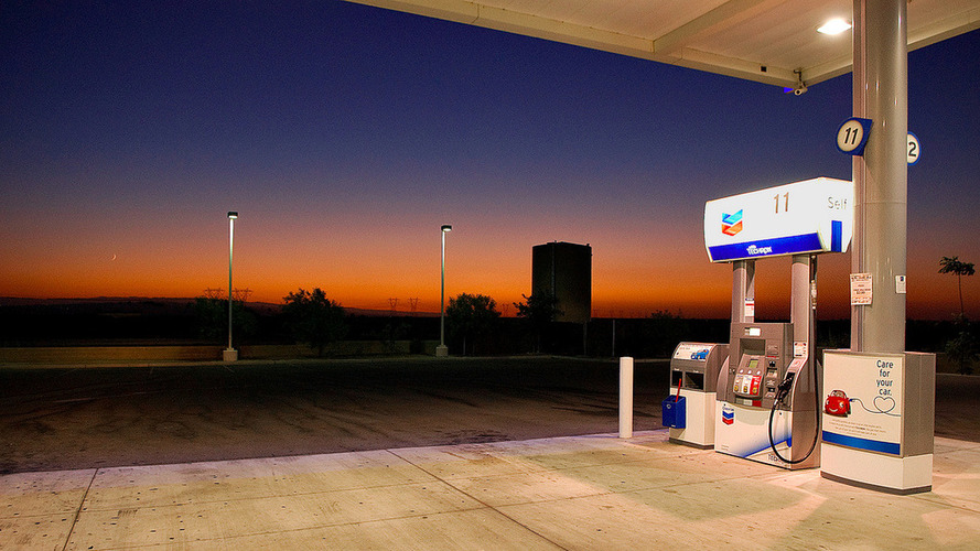 gas station pump at sunset
