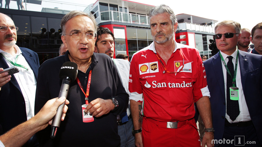 (L to R): Sergio Marchionne, Ferrari President and CEO of Fiat Chrysler Automobiles with Maurizio Arrivabene, Ferrari Team Principal