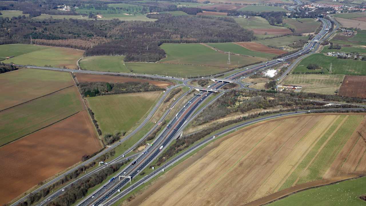 A1 A64 junction aerial view in West Yorkshire UK