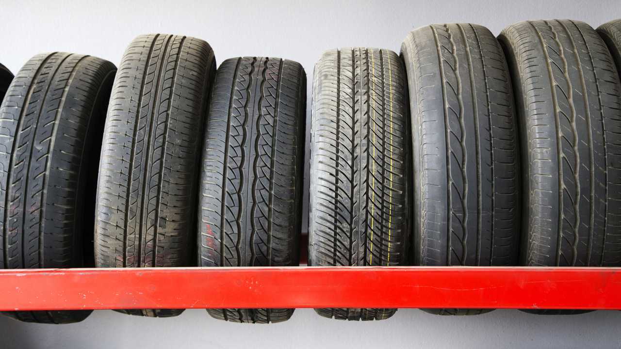 Used car tyres on rack