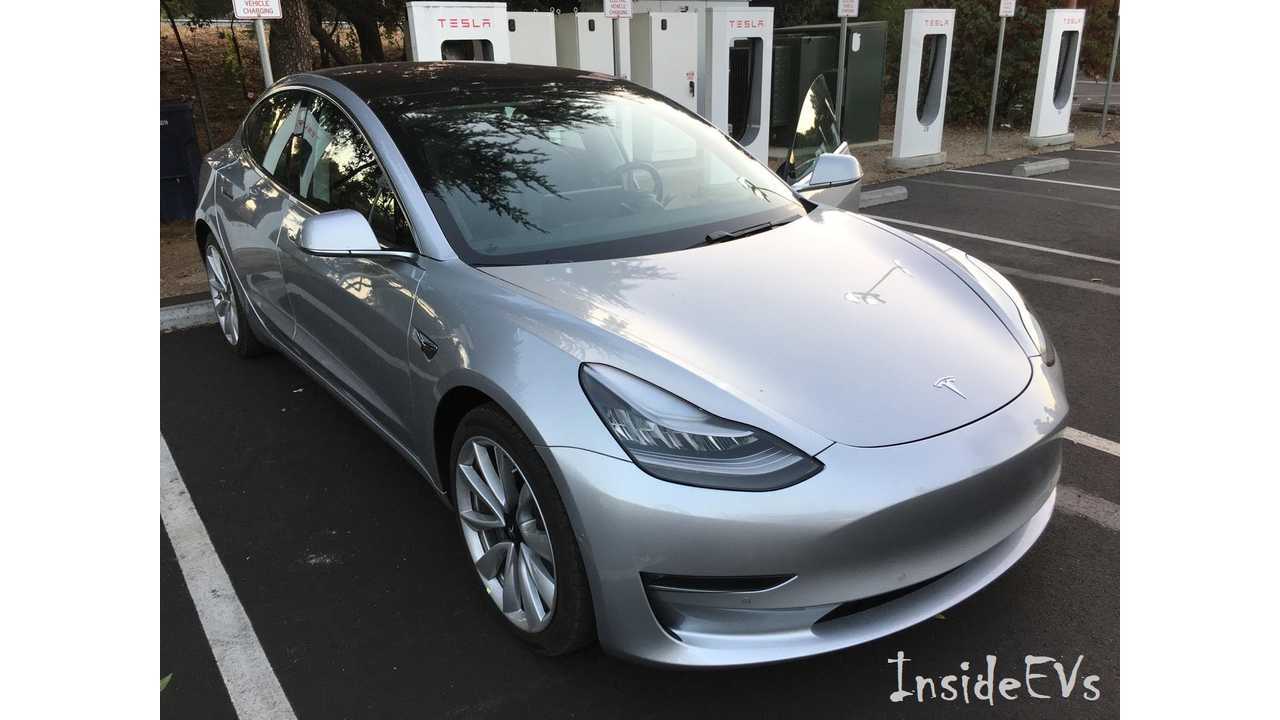 Tesla Model 3 at Atascadero, CA Supercharging station (via Mark F!)