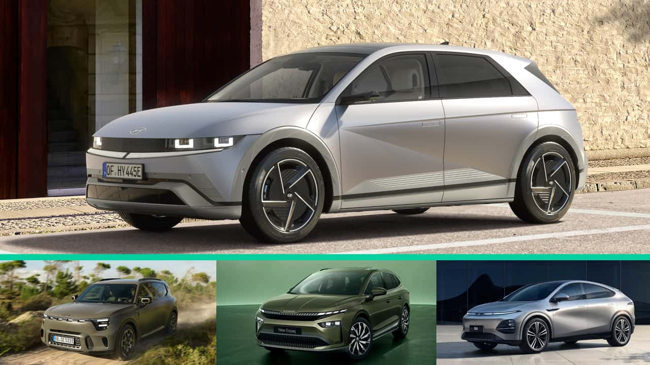 Collage: Hyundai Ioniq 5 und drei Rivalen