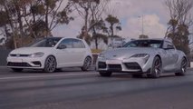 Toyota Supra vs. VW Golf R drag race lead image