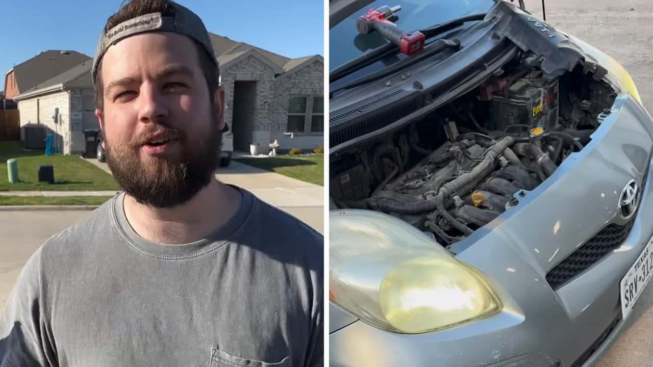 Mechanic Starts A Toyota Yaris. Then He Pops The Hood