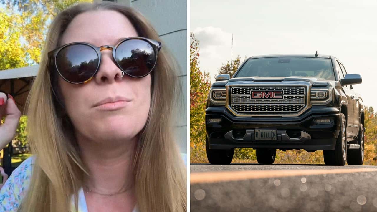 Woman takes her Chevrolet truck to the mechanic. Then she notices something peculiar about GMCs