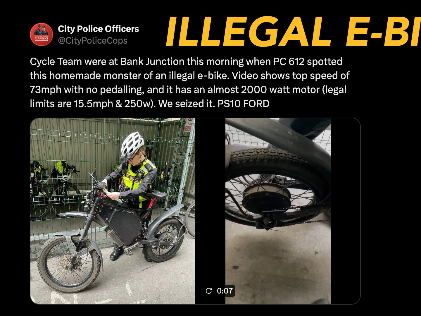 UK Police Just Seized This Homemade E-Bike Because It's Too Fast