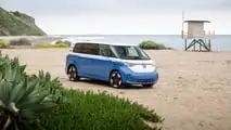 US-spec 2024 Volkswagen ID. Buzz LWB exterior static shots at the beach
