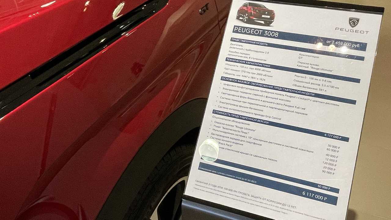 Peugeot 3008, прайс-лист