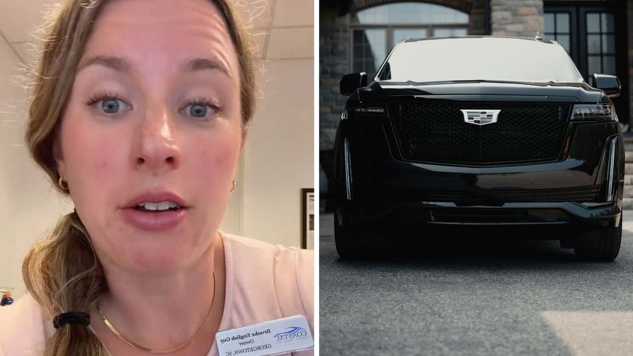 Dealership saleswoman does a car buyback on a Cadillac Escalade