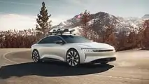 Lucid Air fitted with snowboard rack