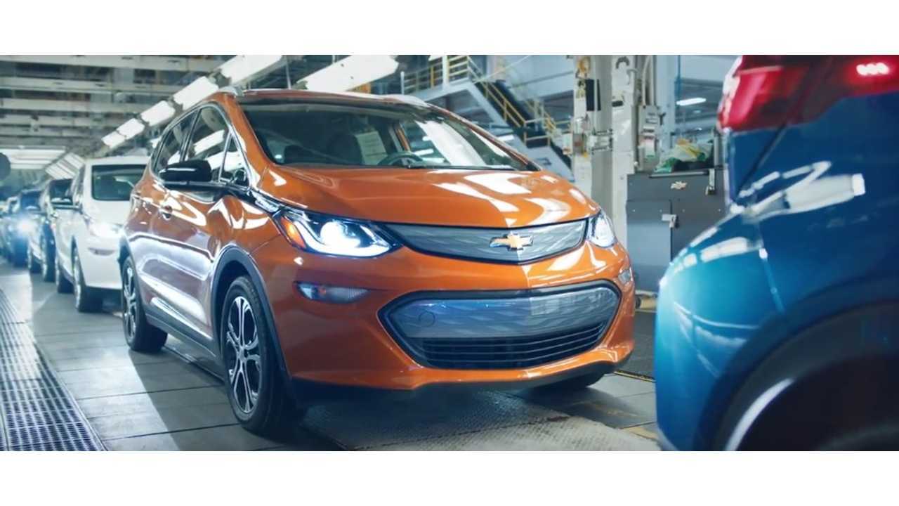 One of the first production Chevrolet Bolt EV's roll off GM's Orion, Michigan assembly line