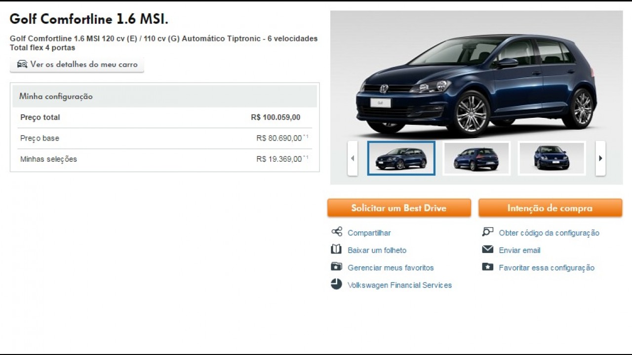 VW Golf nacional tem 1º aumento de preços; 1.6 MSI completo vai a R$ 100 mil
