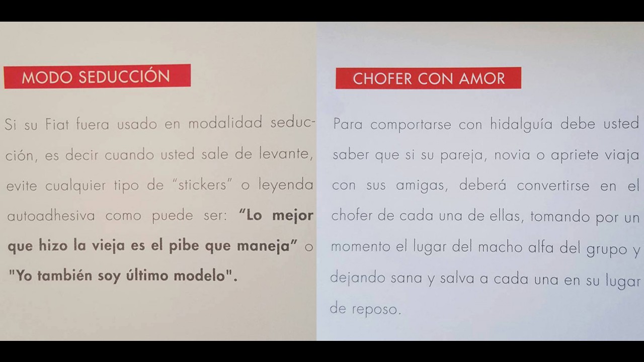 Fiat sofre críticas e extingue manual com conteúdo machista na Argentina
