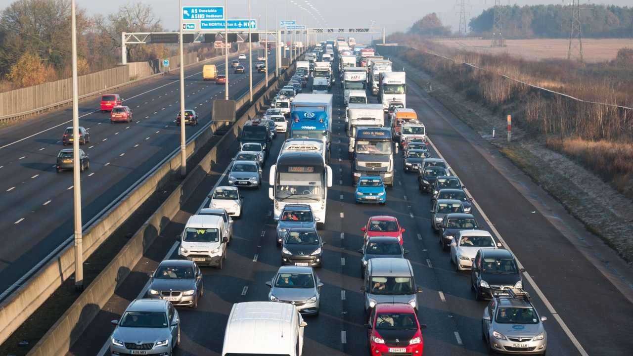 Traffic jam on the British M1 motorway