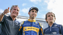Jean-Paul Driot, race winner Sébastien Buemi and Alain Prost, Renault e.Dams