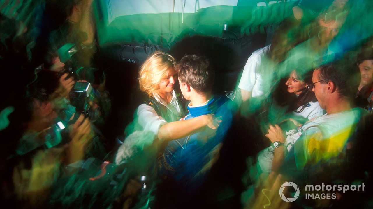 Corinna Schumacher congratulates Michael Schumacher at Australian GP 1994